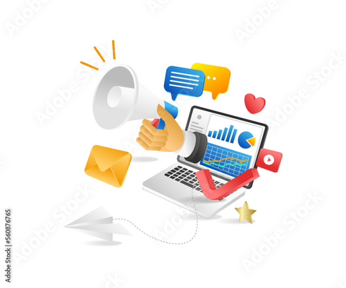 Concept flat isometric 3d illustration digital marketing technology transformation campaign