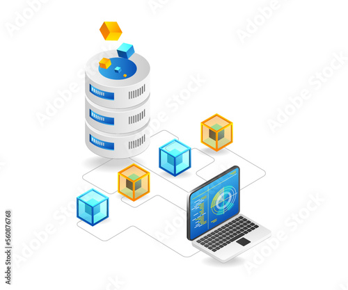 Flat 3d concept isometric illustration high tech box data processing process