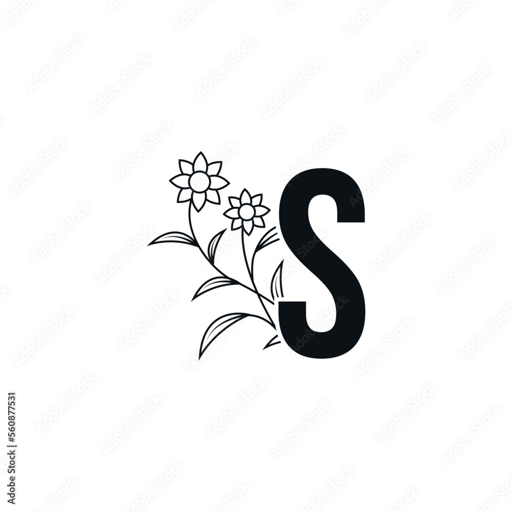 Fototapeta premium Elegant Vector Flower Letter p,q,r,s,t,u Design Logo with Flower Plant Idea for Beauty Cosmetic Logo