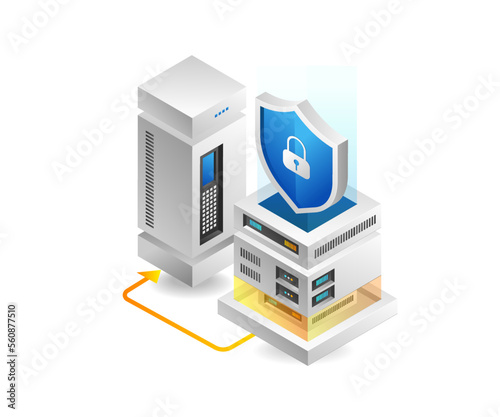 Flat 3d concept isometric illustration of server big data security