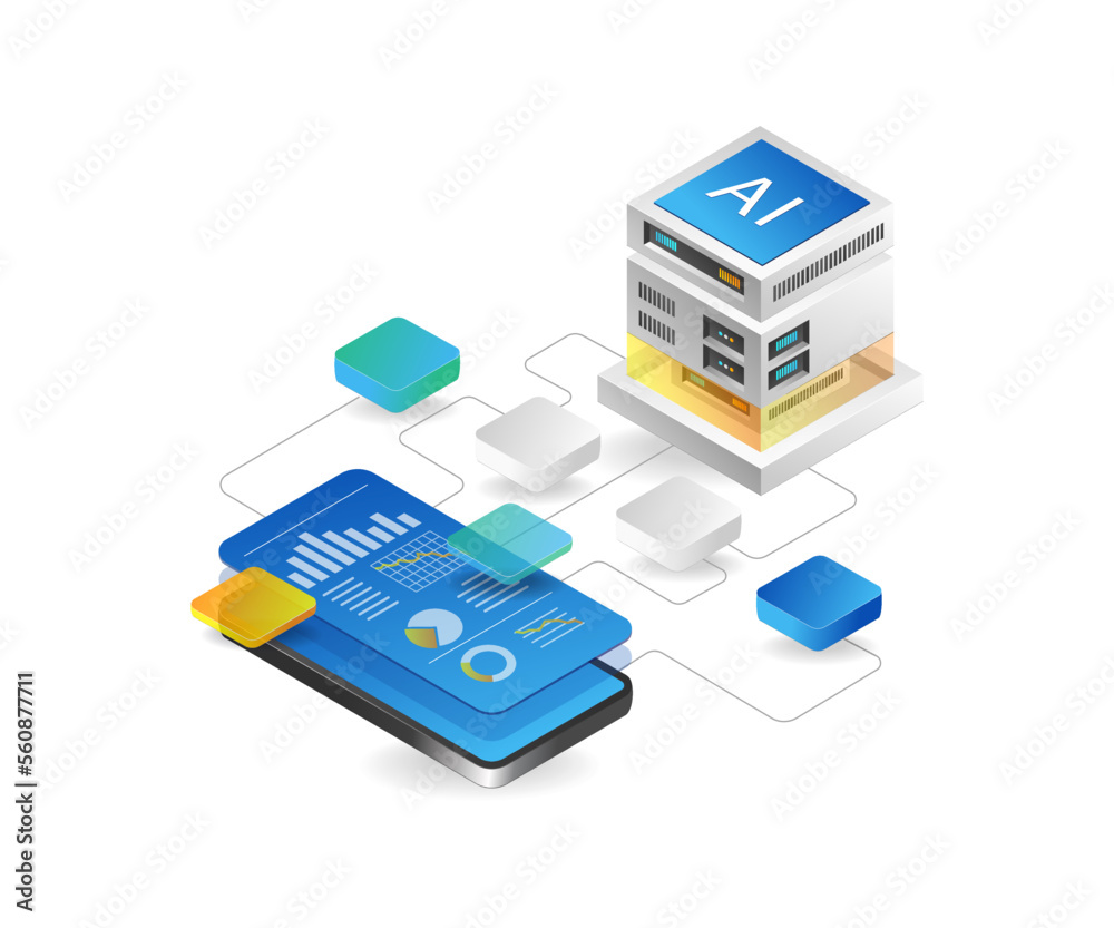 Isometric flat 3d concept of artificial intelligence analysis network illustration Isometric flat 3d concept of artificial intelligence analysis network illustration
