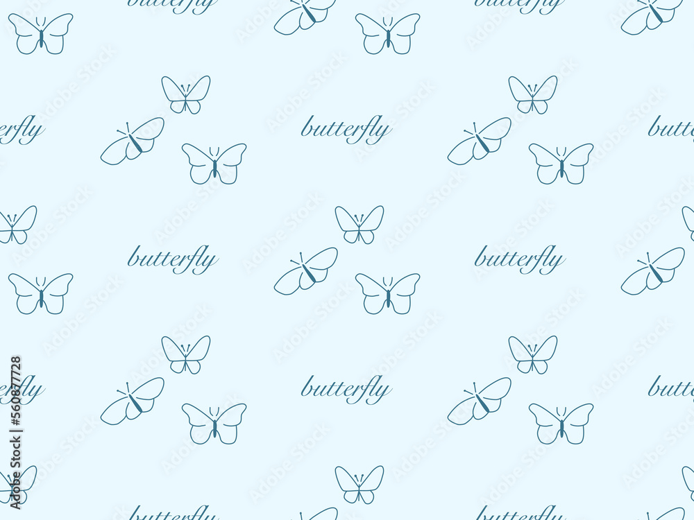 Butterfly cartoon character seamless pattern on blue background