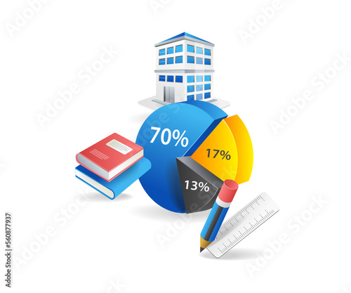 Flat isometric 3d concept illustration of school fee calculation