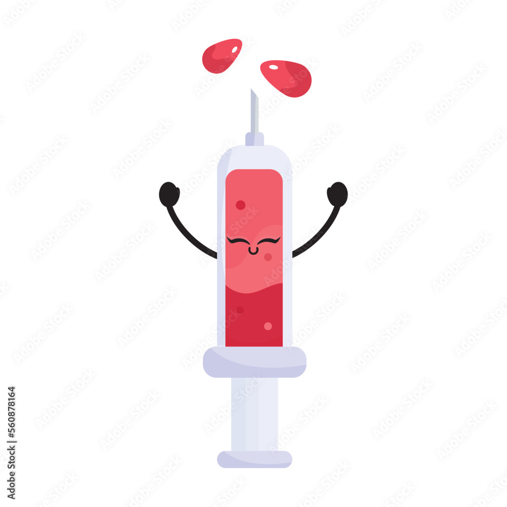 Isolated cute happy blood syringe character Vector Isolated cute happy blood syringe character Vector