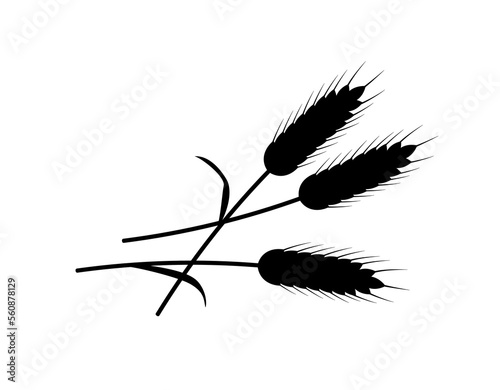 Spikelet of wheat silhouette. Sticker for social networks and messengers. Farming and agriculture, countryside. Metaphor of flour products. Natural and organic. Cartoon flat vector illustration