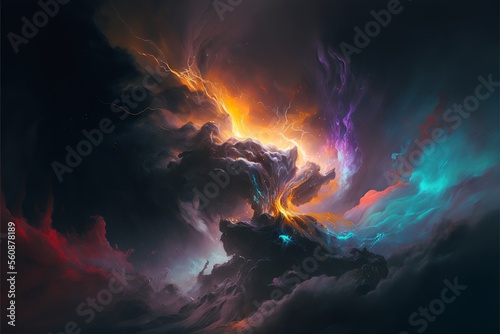 An abstract painting of a storm, with dark colors and dynamic brushstrokes Generated IA