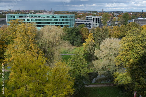 Panorama shot of office buildings and park in Tallinn, Estonia