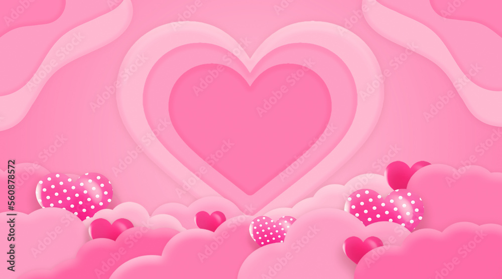 3d pink heart cloud heaven with papercut  valentines day concept for decoration background