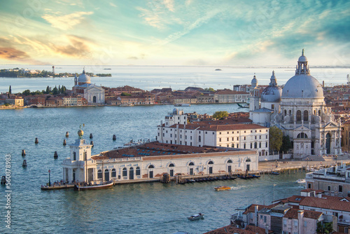Beautiful views of Santa Maria Della Salute and the Venetian lagoon in Venice, Italy © marinadatsenko