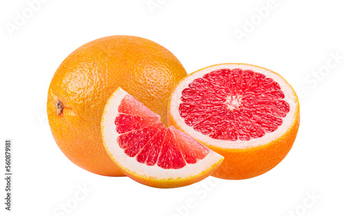 half pink orange or grapefruit with slice on transparent png