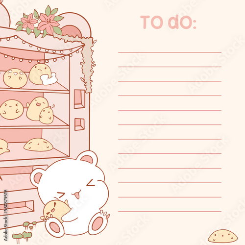 Cute memo template. Cute note template with stripes and cute bear for printing or bullet journal. Bullet journal sticky notes.  