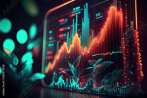 Color glowing chart movement upwards, growth created with generative ai technology