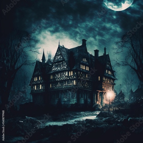Scary Horror house for Halloween and Walpurgisnacht created with generative AI technology © Moritz