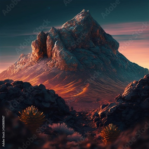 Mountain in the sunset time created with generative AI technology © Moritz