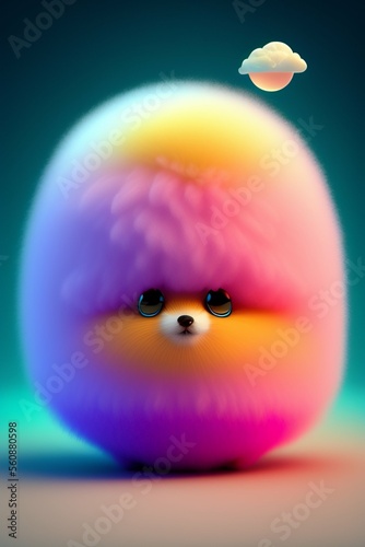 Cute and fluffy round cartoon with small face, created with Generative AI technology