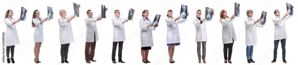 group of doctors holding x-ray isolated on white group of doctors holding x-ray isolated on white