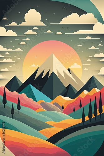 Abstract geometric nature landscape with mountains