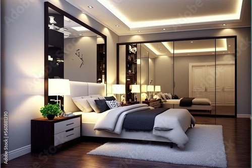 Modern Luxurious interior room bedroom design. Generative ai
