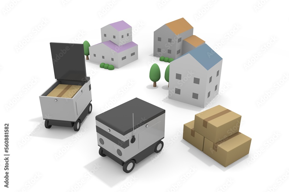 Deliver parcels to each household. A robot that delivers automatically. Machines deliver packages unattended.