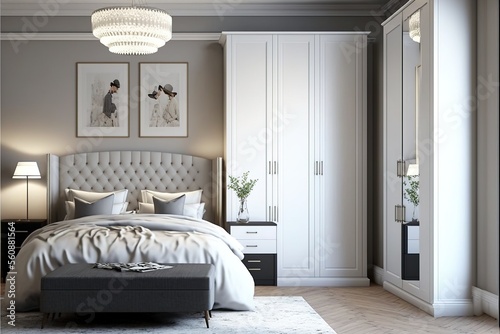Modern white luxurious bedroom interior design. Generative ai © Creative Station