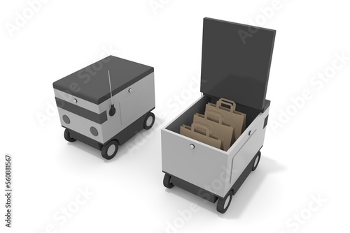 A robot that delivers automatically. Machines deliver packages unattended.