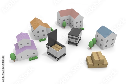 Deliver parcels to each household. A robot that delivers automatically. Machines deliver packages unattended.