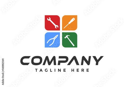 Tool Box Vector Logo Illustration. Logo for a repairman, technician, handyman, contractor, electrician, and others.