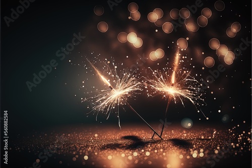 party celebration Sparklers burning bright with shiny sparks and bokeh festive generative ai background