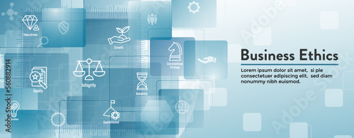 Business and Corporate Ethics Showing Company Values Icon Set- Web Header Banner