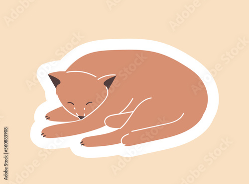 Femme fox icon. Sticker for social networks and instant messengers, forest dweller and cute animal lies and sleeps. Fauna, metaphor for tenderness and relaxation. Cartoon flat vector illustration
