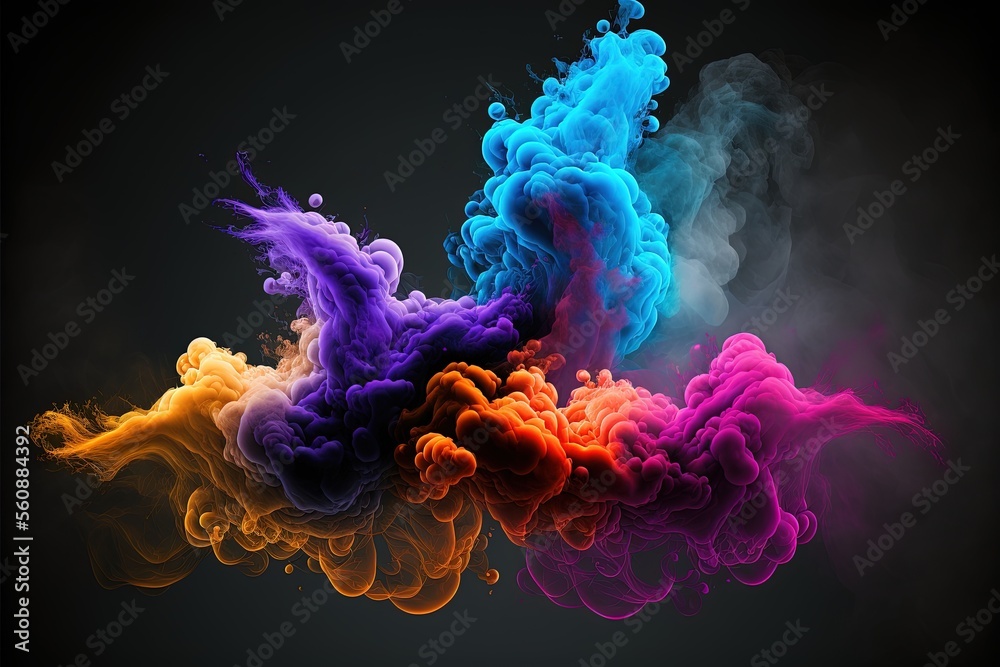 Colored smoke on black background generative ai artwork