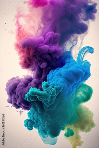 Soft clouds of colorful smoke on white generative ai background