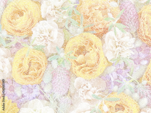 Hand paint close up flowers. Stippling and pointillism painting