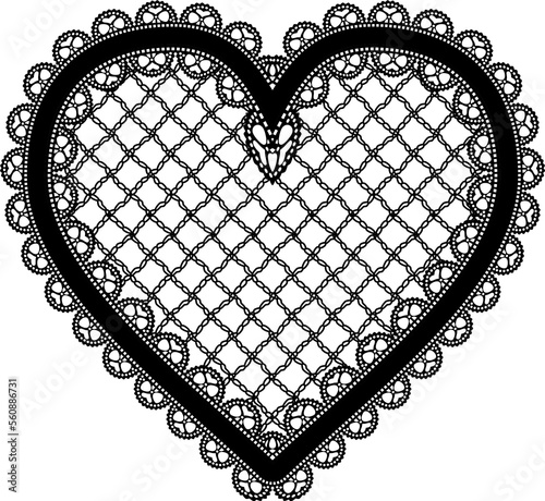 Black lace mesh heart. Feminine luxury element for the design of invitations, postcards or decoupage.