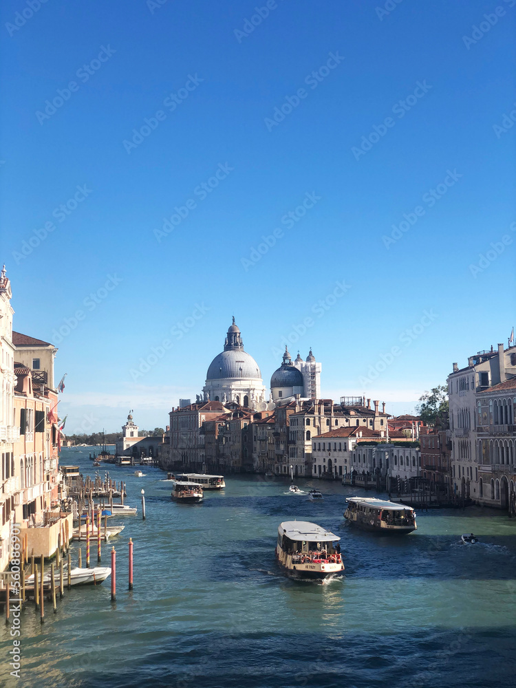 Italy Venice travel picture of Basilica di Santa Maria della Salute as seen from the Ponte dell'Accademia Quaint wood-&-metal bridge with views above the Grand Canal