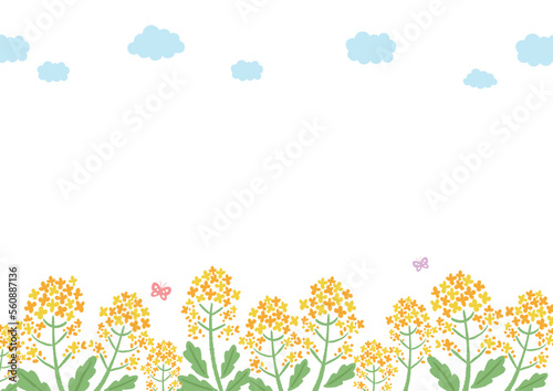 菜の花と空の背景イラスト