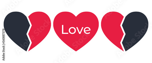 Valentine's day background. Vector image of the heart and a broken heart on white background.