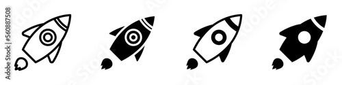 Conjunto de iconos de nave espacial. Cohete. Lanzamiento de nave espacial. Concepto de potenciador y optimizador. Ilustración vectorial