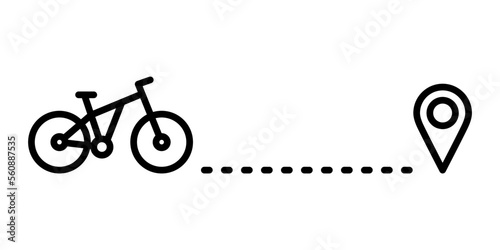 Icono de ruta de bicicleta con símbolo de ubicación. Ilustración vectorial