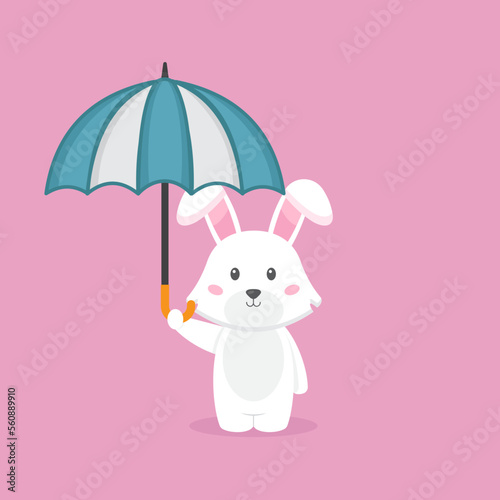 Cute Rabbit Holding Umbrella © Happy