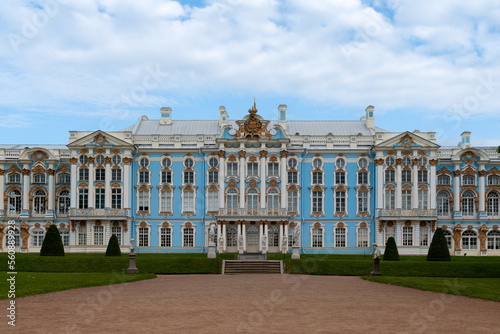 View of the Catherine Palace in the Catherine Park of Tsarskoye Selo on a sunny summer day, Pushkin, St. Petersburg, Russia