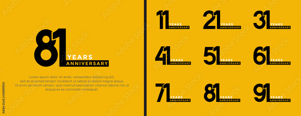 set of anniversary logo style white and black color on yellow background for special moment set of anniversary logo style white and black color on yellow background for special moment