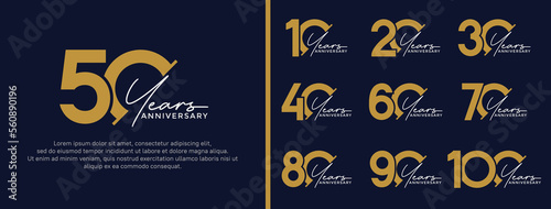 set of anniversary logo style gold and white color on blue background for special moment