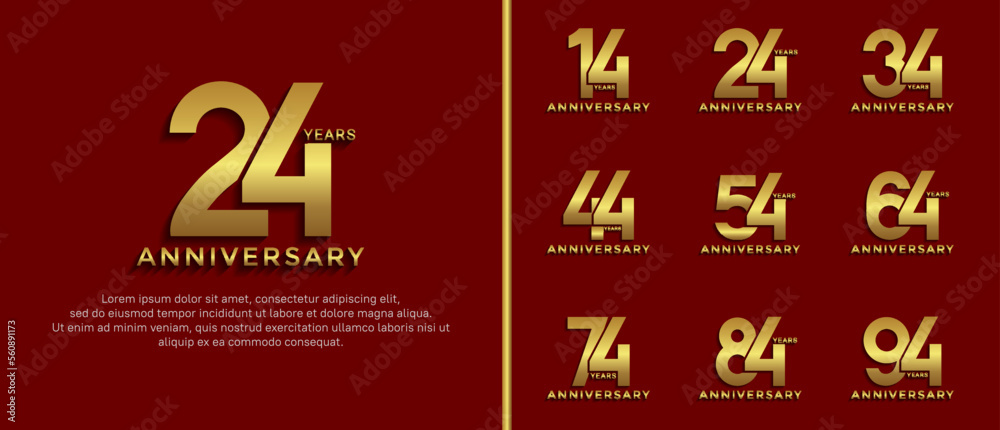 set of anniversary logo style golden color on red background for special moment set of anniversary logo style golden color on red background for special moment