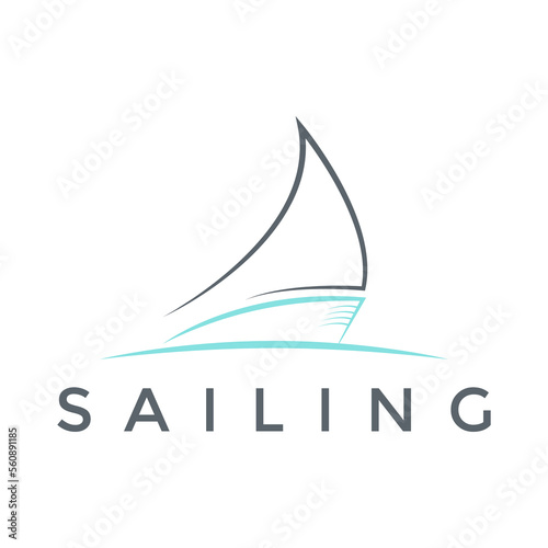 Simple sailboat sailing ship in Sea Ocean Wave, Simple sailboat vector logo design template