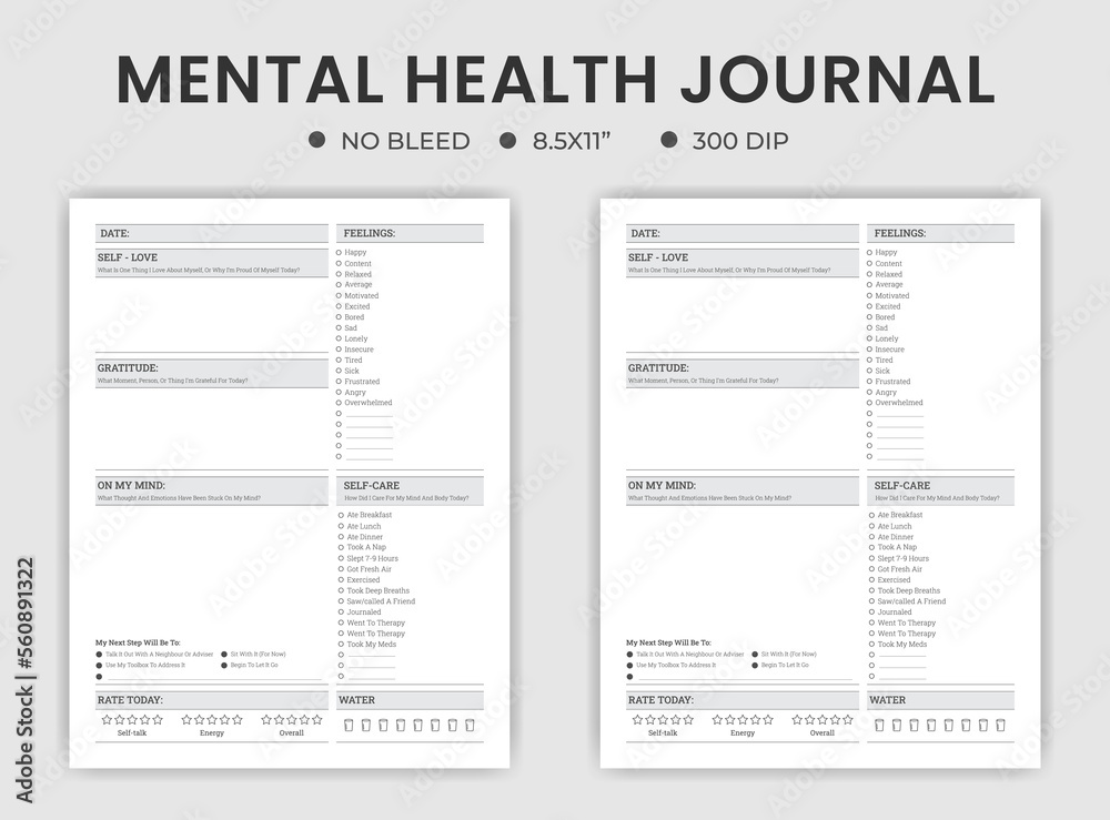 Mental health journal logbook planner template