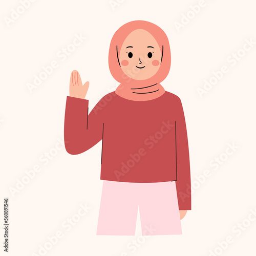 Muslim woman waving hand