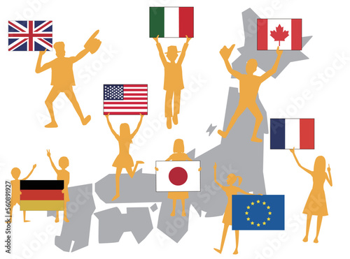 G7のメンバーが国旗を掲げて平和を願う。