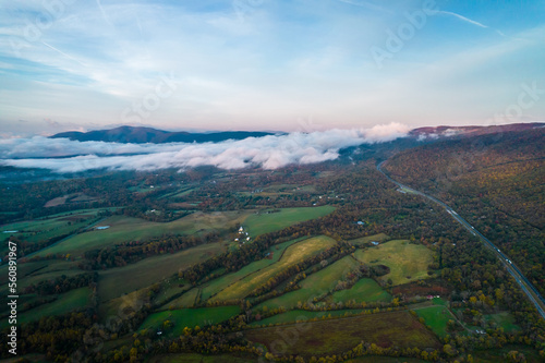 Aerial view of fabulous landscape during early morning sunrise © dima