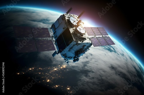satellite orbiting Earth, capturing images of a changing planet, depicting the use of technology for monitoring (AI Generated)